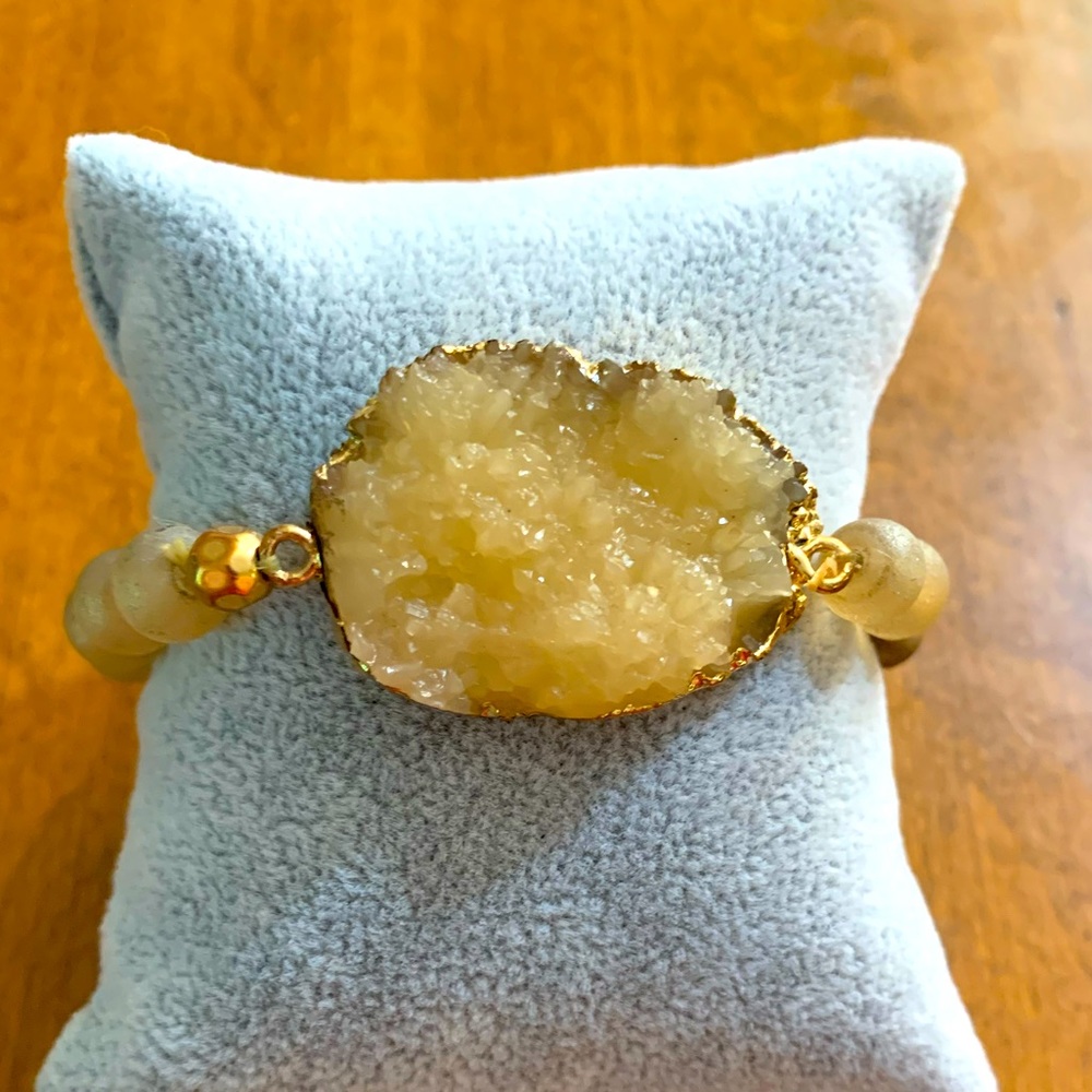 Agate and Wood Bead Bracelet